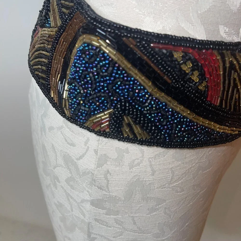 Jeromes Vintage Womens Belt Size Large Multicolor Beaded Hip Velcro China